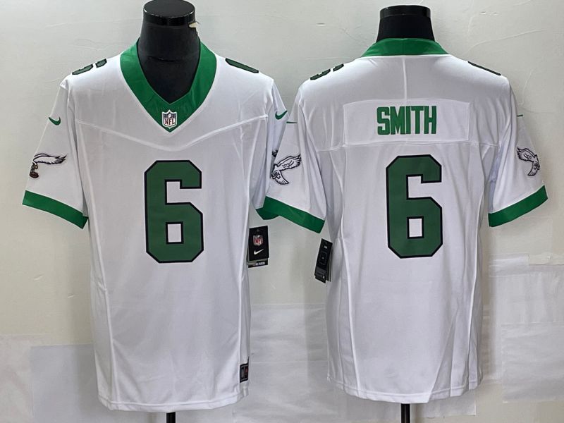 Men Philadelphia Eagles #6 Smith White Nike Throwback Vapor Limited NFL Jersey